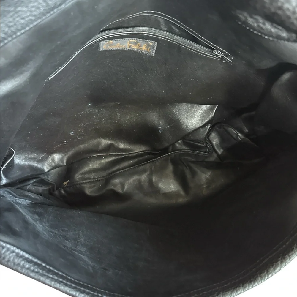 Carlos Falchi Black Croc Embossed Leather Messenger Shoulder Bag Y2K Purse
